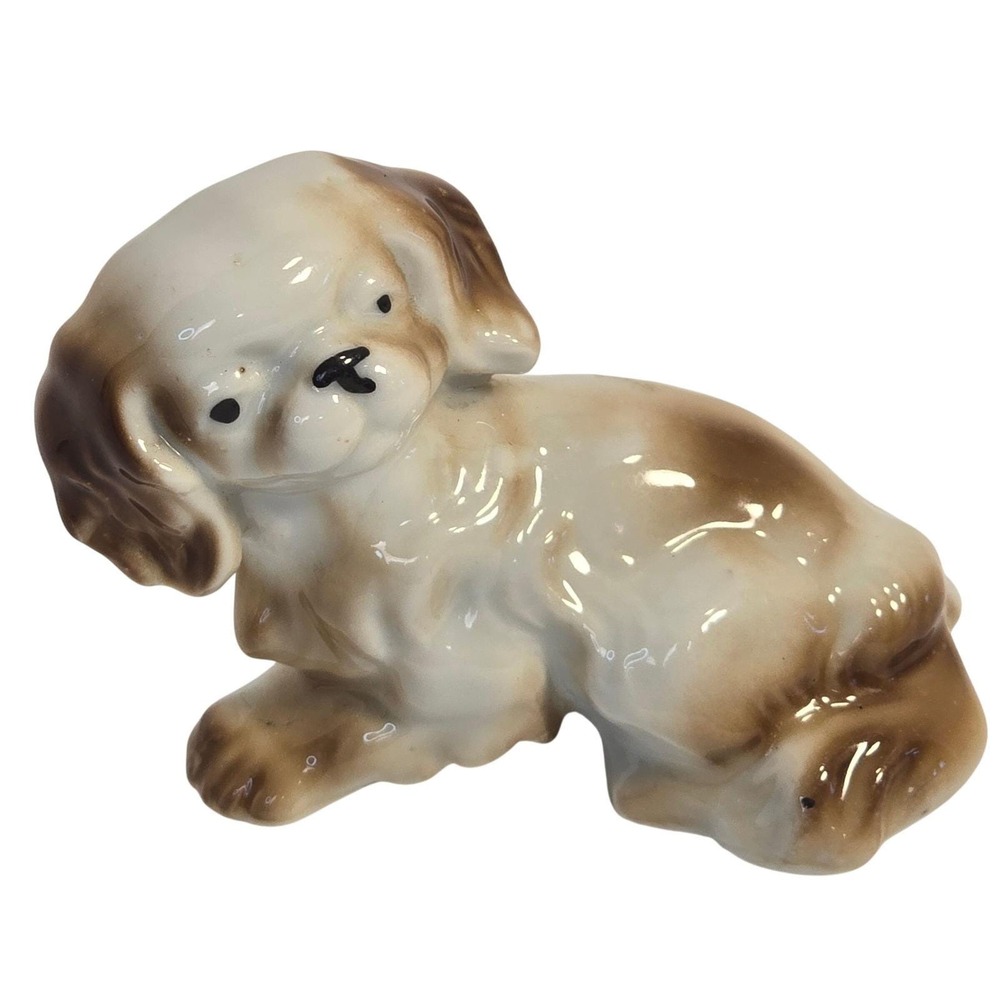 Vintage‎ Occupied Japan Porcelain Dog Figurine Spaniel Puppy Brown White Glossy